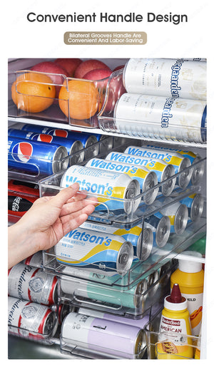 ODOROKU Refrigerator Organizer Bins Pop Soda Can Dispenser Beverage Holder for Fridge Freezer Kitchen Countertops Cabinets Clear Plastic Canned Food Pantry Storage Rack - ODOROKU