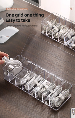 ODOROKU Clear Plastic Cable Organizer Box with Adjustment Compartments Desk Accessories Storage Case with Lid and for Drawer, Office, Art Supply, Electronic Management - ODOROKU