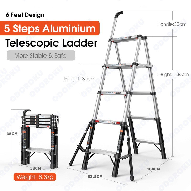 ODOROKU 6 Legs Household Aluminum Telescopic Ladder Extension Multi-Purpose Ladder Base Support Lightweight and Space Saving - ODOROKU