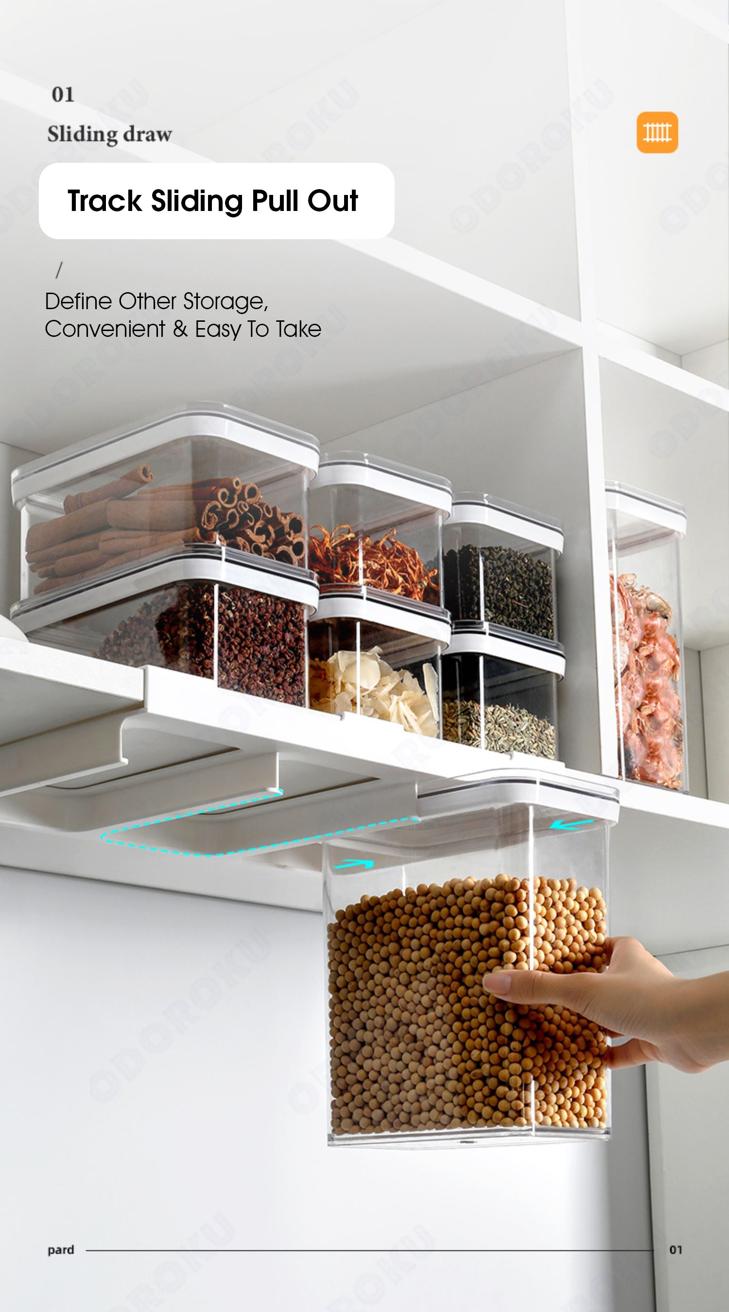 ODOROKU Hanging Pull Out Air Tight Transparent Food Container 900ml 2400ml 3400ml BPA Free Food Container Airtight Storage Container Space Saver Storage Box Stackable Organizer Boxes with Leakproof Lids for Kitchen Cabinet Pantry Organization Bathroom - ODOROKU