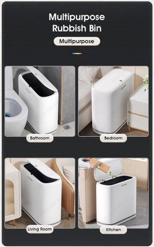 ODOROKU 12.5L Air Pressure Bagging System Flip Up Trash Can with Lid Pop-Up Garbage Cans Rubbish Ban Automatic Adsorption of Garbage Bags Waste Can for Office/Bedroom/Kitchen/Living Room White - ODOROKU