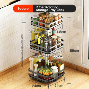 ODOROKU 1/2/3 Tier Rotating Spice Rack Height Adjustable Spice Shelf 360 Degree Round Rotatable Seasoning Organizer for Kitchen Bathroom Black White - ODOROKU