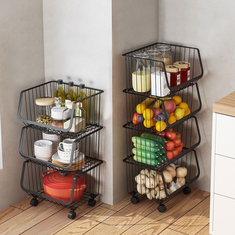 ODOROKU 2/3/4/5 Tiers Kitchen Basket Rack with Wheels Multipurpose Rack Storage Heavy Duty Vegetable And Fruit Basket - ODOROKU