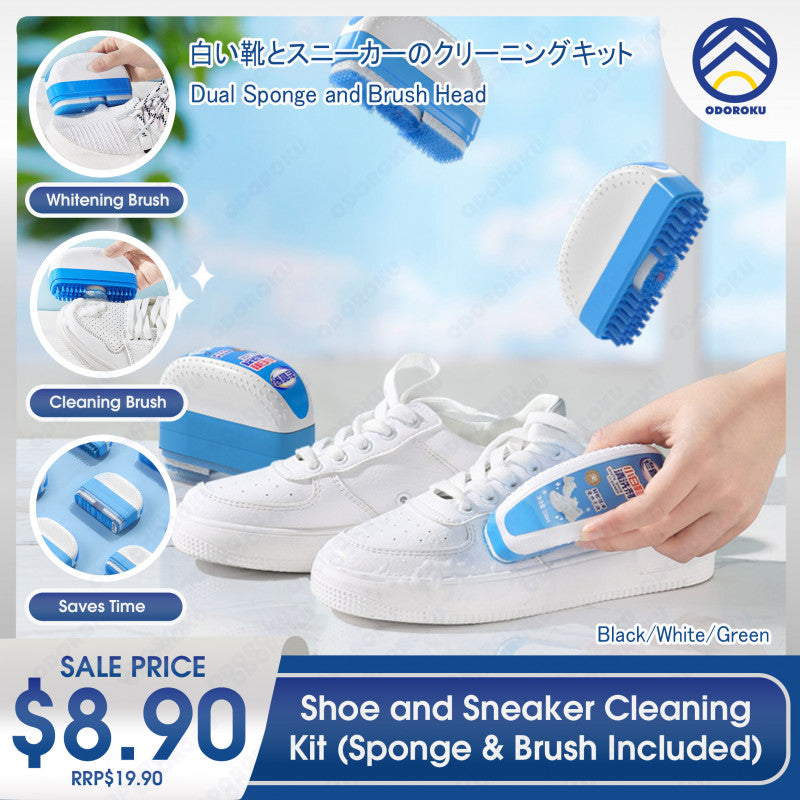 ODOROKU 2 In 1 Advanced White Shoe Cleaning Kit 100ml Cleaner Brush Shoe Cleaner Shoe Whitener Sneaker Cleaner Sponge Shoe Cleaning Kit - ODOROKU