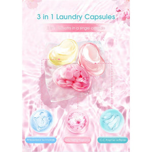 ODOROKU 3 in1 Laundry Detergent Capsules Cherry Blossoms Fragrance 28 capsules per tub Anti Bacteria , Long Lasting Fragrance , Softener Laundry Capsules - ODOROKU