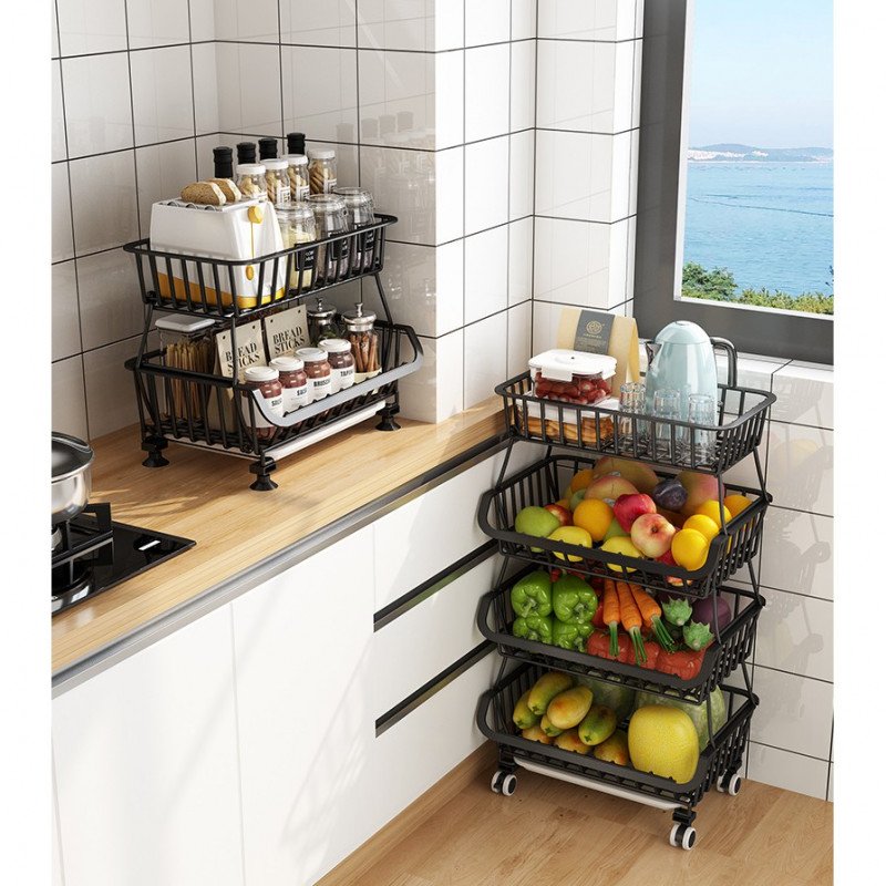 ODOROKU 2/3/4/5/6 Tiers Kitchen Basket Rack with Wheels Multipurpose Rack Storage Vegetable And Fruit Basket - ODOROKU