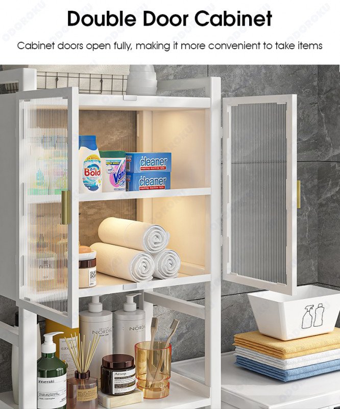 ODOROKU 2/3 Tiers Over The Toilet Storage Cabinet with Magnetic Doors Over Toilet Bathroom Organizer with Barn Doors Above Washing Machine Storage Cabinet Rack Spacesaver Cabinet Behind Toilet Bathroom Organizer - ODOROKU