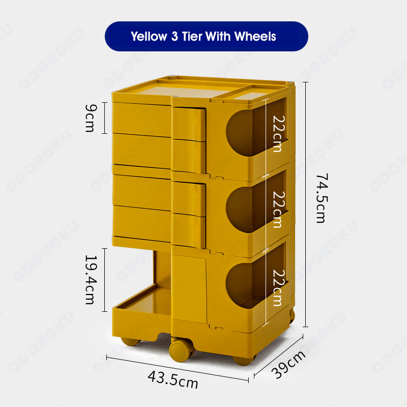 ODOROKU 2/3 Tiers Rolling Cart with Multi-Compartments & Hidden Storage Rotating Storage Organizer with Wheels Storage Trolley for Office Living Room Kitchen Movable Storage Organizer - ODOROKU
