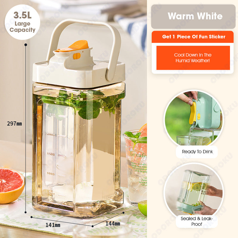 ODOROKU 2.3L/3.5L Portabe & Large Water Tank with Dispenser Spout Large Capacity Cold Water Bottle Refrigerator Fruit Beverage Dispenser Tea Kettle Leakproof PP Coffee Pitcher Beverage Dispenser - ODOROKU