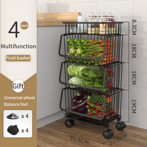 ODOROKU 2/3/4/5 Tiers Kitchen Basket Rack with Wheels & Water Tray Multipurpose Rack Storage Shelf Trolley Cart Shelf Rack Organizer Storage Movable Vegetable And Fruit Basket Space Saving Organizer with Locking Wheels Black - ODOROKU