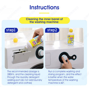 ODOROKU 5 In 1 Lemon Scent Washing Machine Cleaner 300ml Washing machine Sterilizing Liquid Washing Machine Cleaner 99% Disinfecting Deodorize Mite Removal - ODOROKU