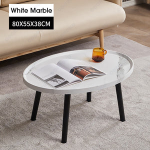 ODOROKU Round Coffee Table and Oval Table Set for Living Room Modern Coffee Table with Open Storage Marble Wood Tabletop & Sturdy Metal Legs Large Circle Coffee Table for Stylish Home - ODOROKU