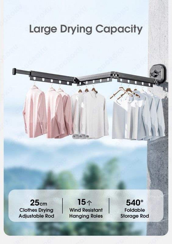 ODOROKU Wall Mounted Retractable Clothes Hanger Aluminium Expandable Laundry Rack Clothes Drying Rack Hanger Heavy Duty and Space Saving Clothes Rack No-punch Folding Wall-Mounted Invisible Clothesline Pole - ODOROKU