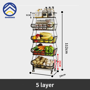 ODOROKU 2/3/4/5/6 Tiers Kitchen Basket Rack with Wheels Multipurpose Rack Storage Vegetable And Fruit Basket - ODOROKU