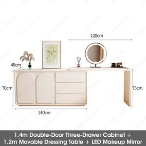 ODOROKU Extendable Dressing Table Drawer Cabinet with Mirror Set Versatile Durable MDF Construction White - ODOROKU