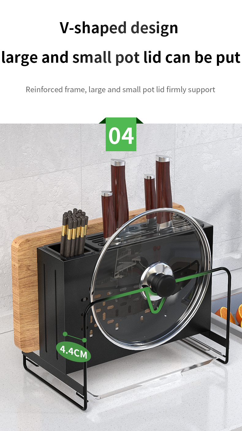 ODOROKU 3 In 1 Kitchen Knife Holder Standing or Wall Mounted 3 in 1 Knife/Cutting Board/Pots Pan Lids Rack Organizer Cutting Board Holder Knife Block without Knives Black / White - ODOROKU