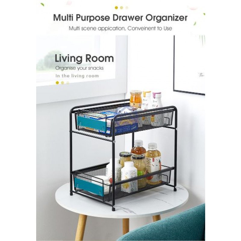 ODOROKU 2 Tier Pull Out Drawer Spice Rack Storage Rack Cabinet Multi-layer Shelf Holding Seasoning Pots - ODOROKU