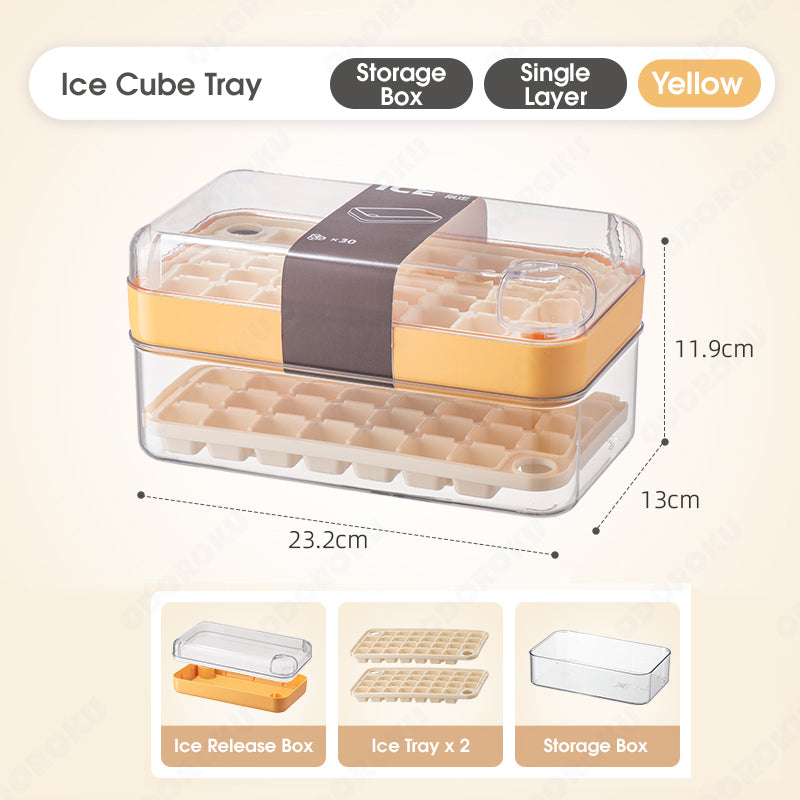 ODOROKU 30/60 Pcs Ice Cubes One Button Press Release Ice Cube Tray with Lid and Bin Double Layer Quick Release Design Ice Storage Box Ice Maker Mold for Freezer with Container Food Grade BPA Free - ODOROKU