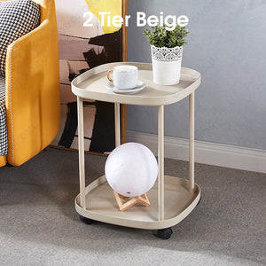 ODOROKU 2/3 Tiers Sofa Side Table Bedside Table with Wheels Coffee Table Storage Rack End Table Living Room Plastic Mobile Sofa Side Table Night Stand Bedroom Black Beige White - ODOROKU