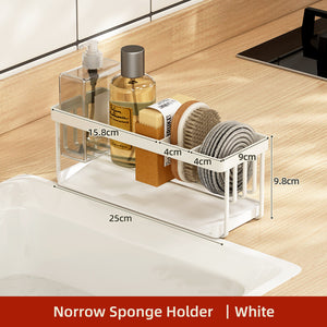 ODOROKU Kitchen Countertop Sponge Holder with Draining Tray Stainless Steel Dish Soap Organizer Basket for Cleaning and Scrub Tool Kitchen Sink Brush Caddy Holder Kitchen Soap Holder for Countertop - ODOROKU