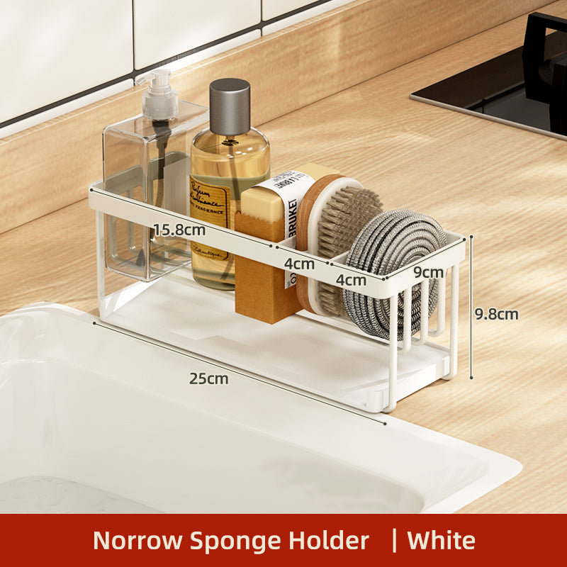 ODOROKU Kitchen Countertop Sponge Holder with Draining Tray Stainless Steel Dish Soap Organizer Basket for Cleaning and Scrub Tool Kitchen Sink Brush Caddy Holder Kitchen Soap Holder for Countertop - ODOROKU