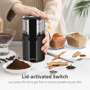 ODOROKU Coffee Grinder Electric 304 Stainless Steel Coffee Bean Grinder Electric Nut Grain Grinder with 2 Removable Stainless Steel Bowl, Black - ODOROKU