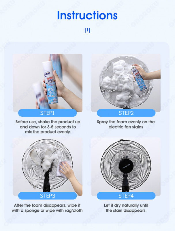 ODOROKU Electric Fan Foam Cleaner 300ml Deep Cleansing Bubble All Purpose Rinse Free Cleaning Spray Deep Cleaning Spray - ODOROKU