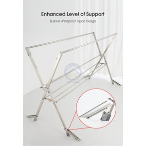 ODOROKU 2.4/2.6m Stainless Steel Extendable X Shape Drying Rack with Wheels & Windproof Support Foldable Space Saving - ODOROKU