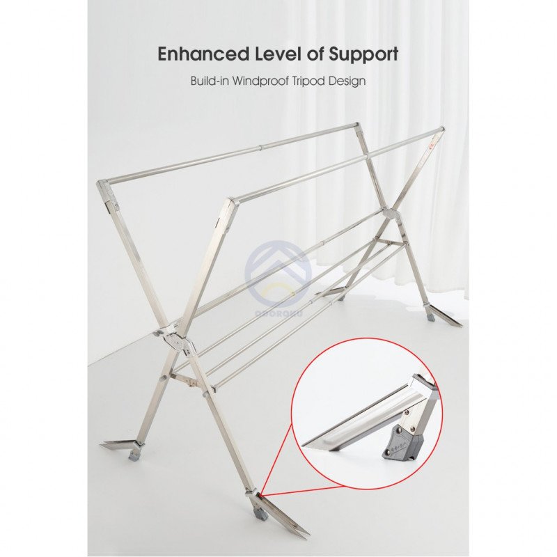 ODOROKU 2.4/2.6m Stainless Steel Extendable X Shape Drying Rack with Wheels & Windproof Support Foldable Space Saving - ODOROKU