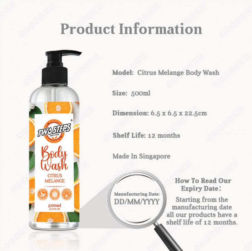 ODOROKU x Two Steps Body Care Citrus Melange Perfume Body Wash / Body Shower 500ml 5 Litre Citrus Scented Moisturizing Body Wash Eco Refill - ODOROKU