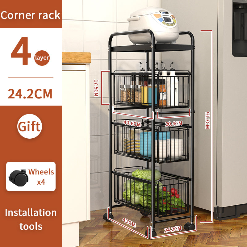 ODOROKU 3/4/5 Tiers Drawer Basket Rack with Wheels Kitchen Organizer Basket Spice Rack Organizer Pots Pans Sliding Drawer Pull Out Sliding Basket for Kitchen, Pantry Black - ODOROKU