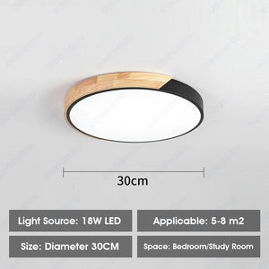 ODOROKU Circle Modern LED Ceiling Light Minimalist Wood Style Flush Mount Ceiling Light Fixture Circle Lighting Lamp with Acrylic Lampshade for Bedroom Living Room Dining Room Laundry Black White - ODOROKU