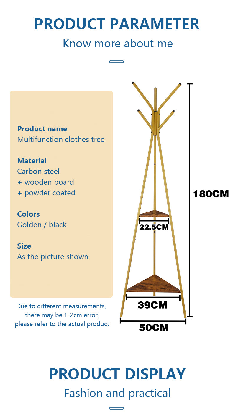 ODOROKU Metal Tree Coat Rack Stand with Wooden Board 6 Hooks Free Standing Coat Rack Bag Rack Hat Rack Hallway Entryway Coat Hanger Stand for Clothes Suits Accessories - ODOROKU