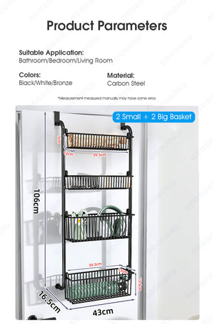 ODOROKU Over the Door Hanging Basket Organizer Shower Caddy 4/6 Tiers Door Organizer Suction Cup Pantry Organizer Storage Hanging Spice Rack for Kitchen Bathroom Bedroom - ODOROKU