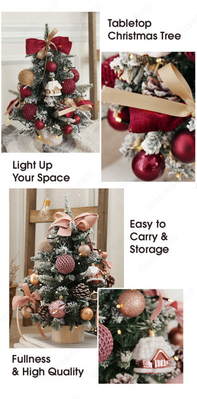 ODOROKU Thick Tabletop LED Prelit Christmas Tree with Ornaments Realistic Feel with Lights Battery Powered Artificial Xmas Spruce Tree Christmas Decorations Indoor Home Party - ODOROKU