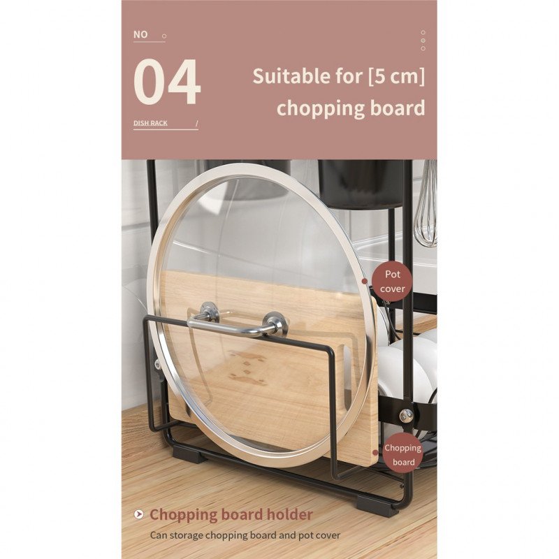 ODOROKU 2 Tier Dish Rack 201 Stainless Steel with Wooden Handle with Utensil Holder and Cutting Board Holder - ODOROKU