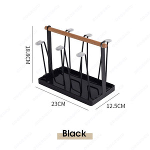 ODOROKU Cup Drying Rack Stand with Drain Tray Beer Glasses Rack 6 Cup Metal Drainer Holder Rack Non-Slip Mugs Cups Organizer with Wood Handle, Black White - ODOROKU