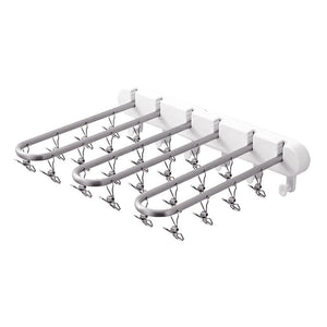 ODOROKU Aluminum Wall Mounted Clothes Hanger with 24 Clips Self Adhesive 304 Stainless Steel Folding Clothes Hanger Rack Laundry Drying Rack Folding Socks Hanger Holder Closet Organizer - ODOROKU