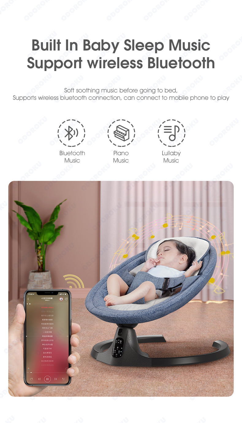 ODOROKU Electric Baby Rocking Chair Baby Swing for Infants Cradle Rocking Chair Motorized Portable Swing Bluetooth Music Speaker - ODOROKU