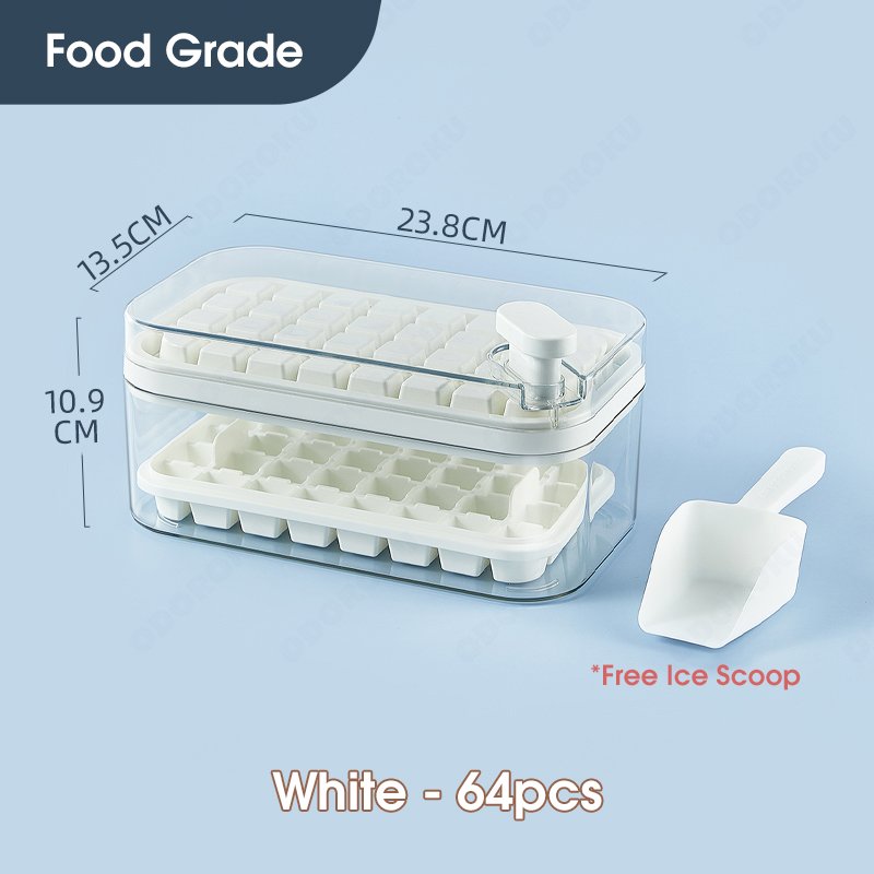 ODOROKU 32/64pcs One Press Release Ice Cube Tray with Lid Bin and Scoop Easy Release Ice Trays for Freezer Large Capacity Ice Tray Holder Whiskey Cocktail Ice Box Ice Jelly Mold Food Grade Quick Release Ice Cubes - ODOROKU