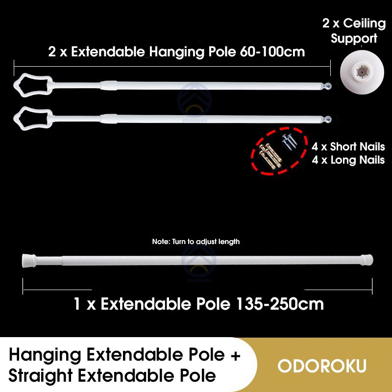 ODOROKU Ceiling Hanging Extendable Drying Rack Space Saving Hidden Design Windproof Hooks Easy to Use Weight Capacity 40kg - ODOROKU