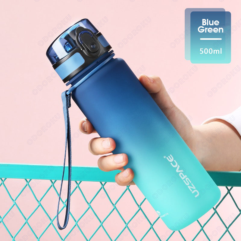 ODOROKU Gradient Frosted BPA Free Water Bottle 500ml 1000ml 1 Litre USA Tritan Food Grade Material Easy One-Hand Opening Cover Leak-proof Safety Lock Nylong Strap Ideal for Outdoor Sports Exercise Cycling Tritan Water Bottle - ODOROKU