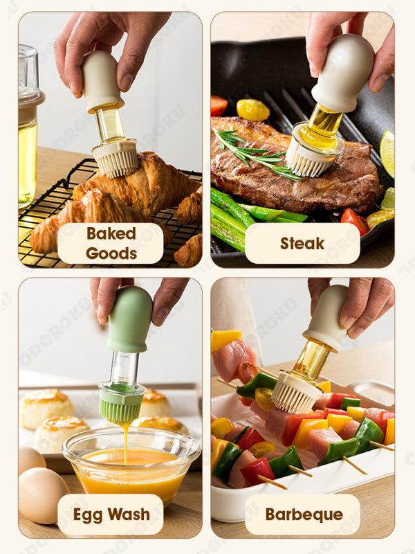 ODOROKU Kitchen Glass Olive Oil Bottle Pippette with Silicone Brush 180ml Oil Dispenser with Brush 2 IN 1 Oil Dispenser Bottle with Silicone Basting Brush for Cooking Vinegar Sauce BBQ Grill Frying White Green - ODOROKU