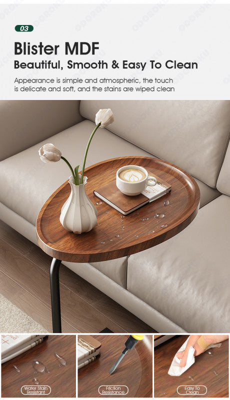 ODOROKU Round C Shaped End Snack Side Table Slide Under Couch with Marble Wood Top for Sofa Coffee Laptop Living Room Bedroom Small Space - ODOROKU