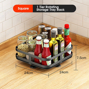 ODOROKU 1/2/3 Tier Rotating Spice Rack Height Adjustable Spice Shelf 360 Degree Round Rotatable Seasoning Organizer for Kitchen Bathroom Black White - ODOROKU