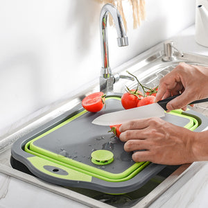 ODOROKU 2 Tier Green Foldable Multifunction Chopping Board Collapsible Drain Sink Storage Basket For Washing Vegetables - ODOROKU