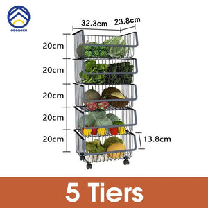 ODOROKU 2/3/4/5 Tiers Kitchen Basket Rack with Wheels Multipurpose Rack Storage Heavy Duty Vegetable And Fruit Basket - ODOROKU