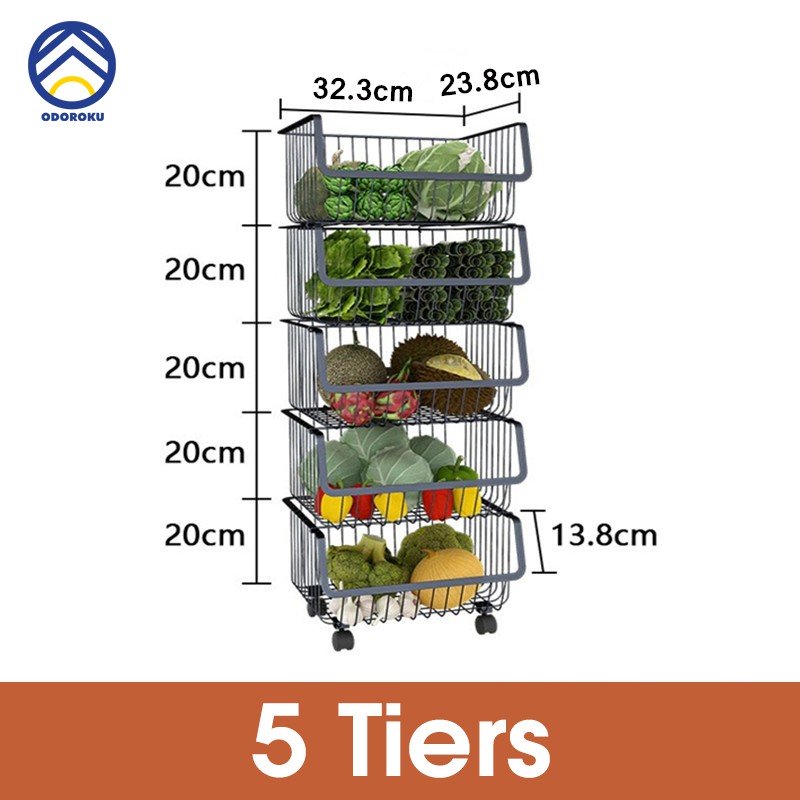 ODOROKU 2/3/4/5 Tiers Kitchen Basket Rack with Wheels Multipurpose Rack Storage Heavy Duty Vegetable And Fruit Basket - ODOROKU