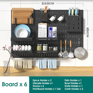 ODOROKU Customizable Stainless Steel Kitchen Wall Organizer Pegboard Dish Plate Bowl Towel Pot Chopping Board Utensils Knife Soap Spice Holder Rack Black - ODOROKU