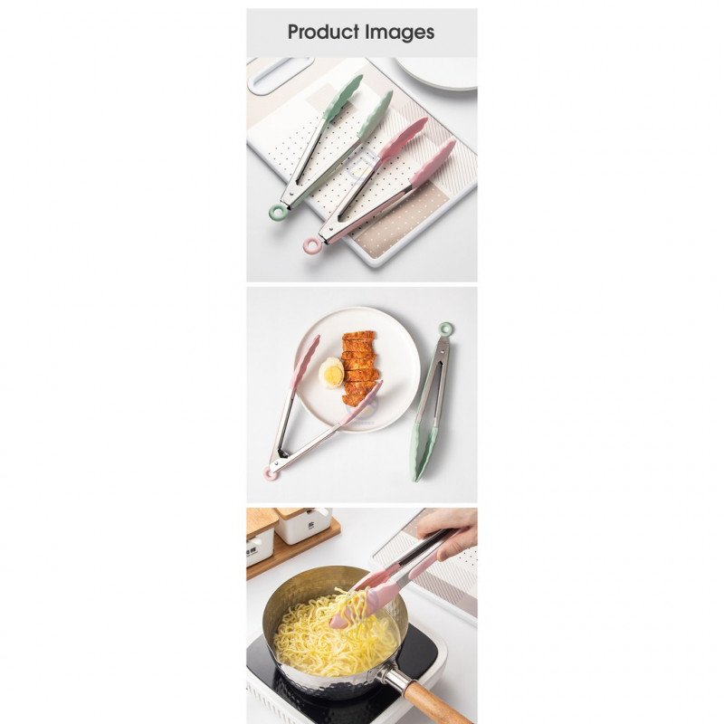 ODOROKU 304 Stainless Steel Food Grade Silicone Kitchen Utensils 1 PC Tongs Heat Resistant BPA Free Non-Stick BBQ - ODOROKU